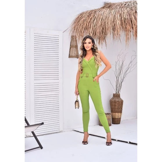 strappy formal jumpsuit with belt