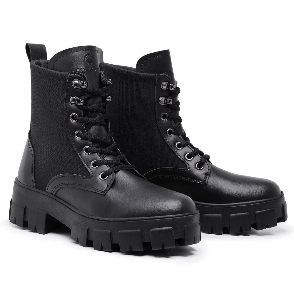 Bota Feminina Coturno Nude Falcucci Blogueira Tratorada Militar Cano Curto