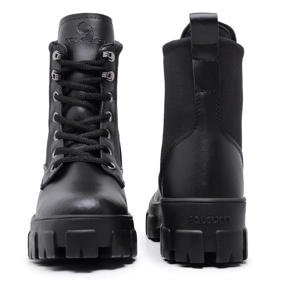 Bota Feminina Coturno Nude Falcucci Blogueira Tratorada Militar Cano Curto