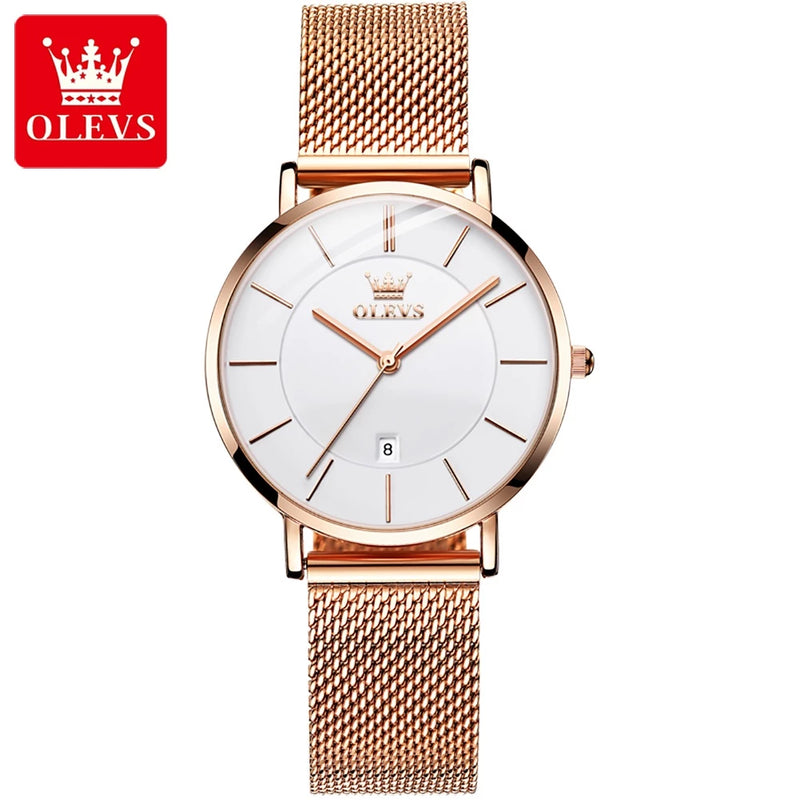 OLEVS Women's Waterproof Quartz Watch with Rose Gold Stainless Steel Bracelet 5869