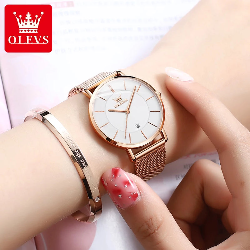 OLEVS Relógio Quartz Feminino A Prova d água Com Pulseira Rose Gold Aço Inoxidável 5869