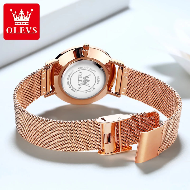 OLEVS Relógio Quartz Feminino A Prova d água Com Pulseira Rose Gold Aço Inoxidável 5869