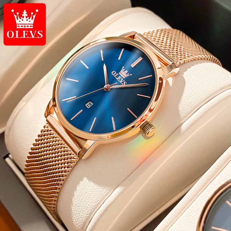 OLEVS Relógio Quartz Feminino A Prova d água Com Pulseira Rose Gold Aço Inoxidável 5869