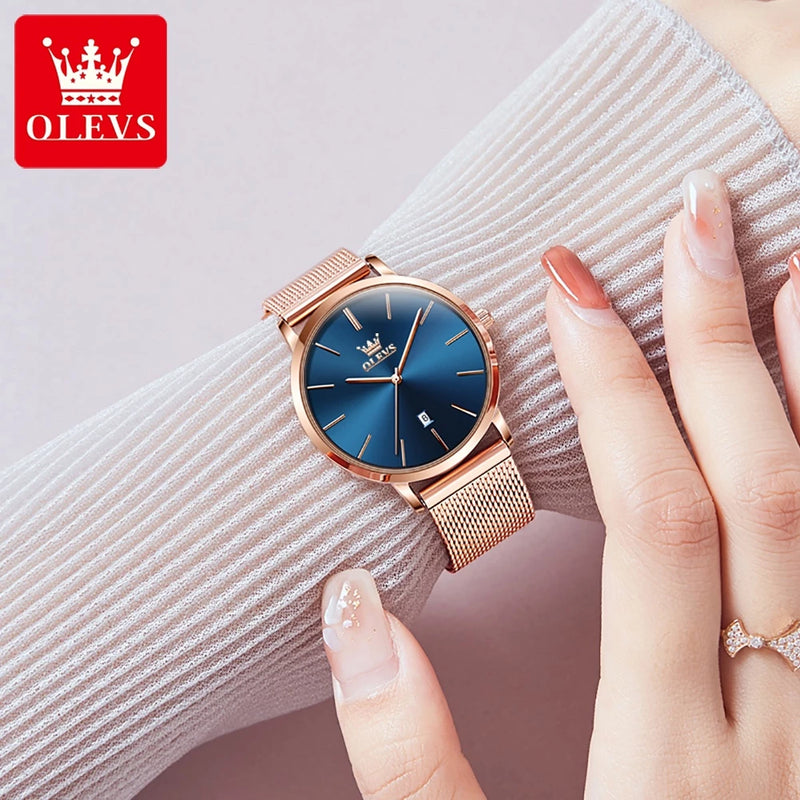 OLEVS Relógio Quartz Feminino A Prova d água Com Pulseira Rose Gold Aço Inoxidável 5869