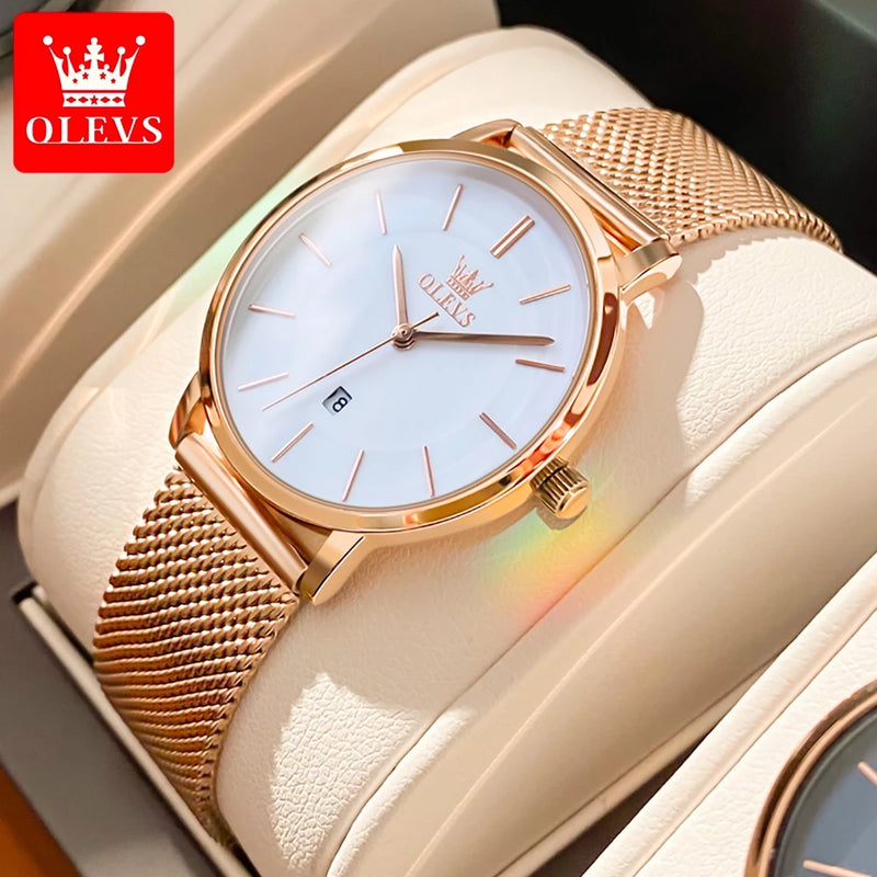 OLEVS Relógio Quartz Feminino A Prova d água Com Pulseira Rose Gold Aço Inoxidável 5869