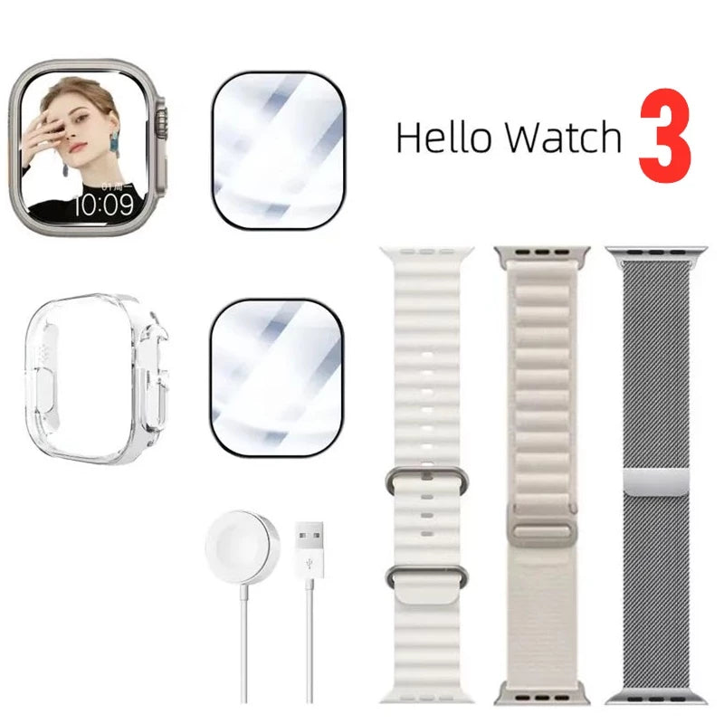 Hello Watch 3 Ultra 2023 Smart Watch Series 8 Ultra AMOLED Tela Cheia H11 Upgrade 49mm