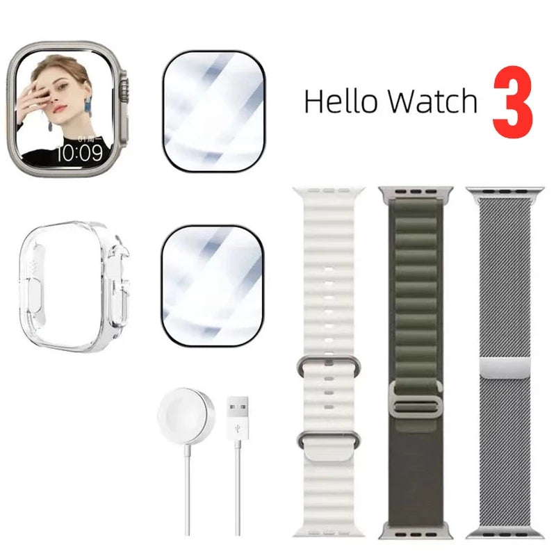 Hello Watch 3 Ultra 2023 Smart Watch Series 8 Ultra AMOLED Full Screen H11 Upgrade 49mm Music Compass GPS NFC 4GB ROM Heart Rate IWO Men Women Sport Waterproof Smartwatch 6SG6