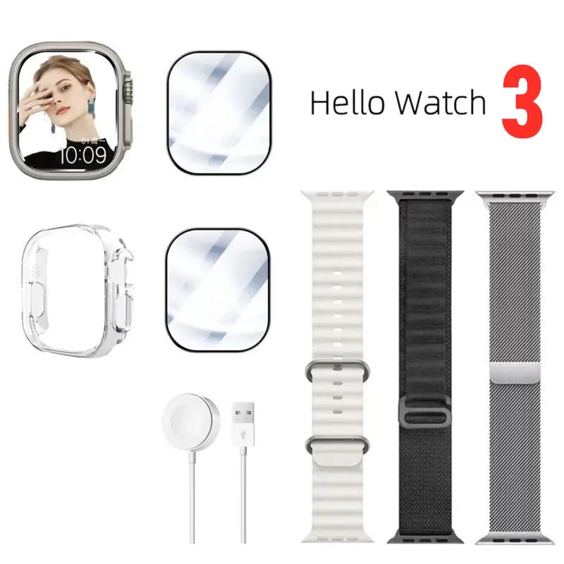 Hello Watch 3 Ultra 2023 Smart Watch Series 8 Ultra AMOLED Full Screen H11 Upgrade 49mm Music Compass GPS NFC 4GB ROM Heart Rate IWO Men Women Sport Waterproof Smartwatch 6SG6