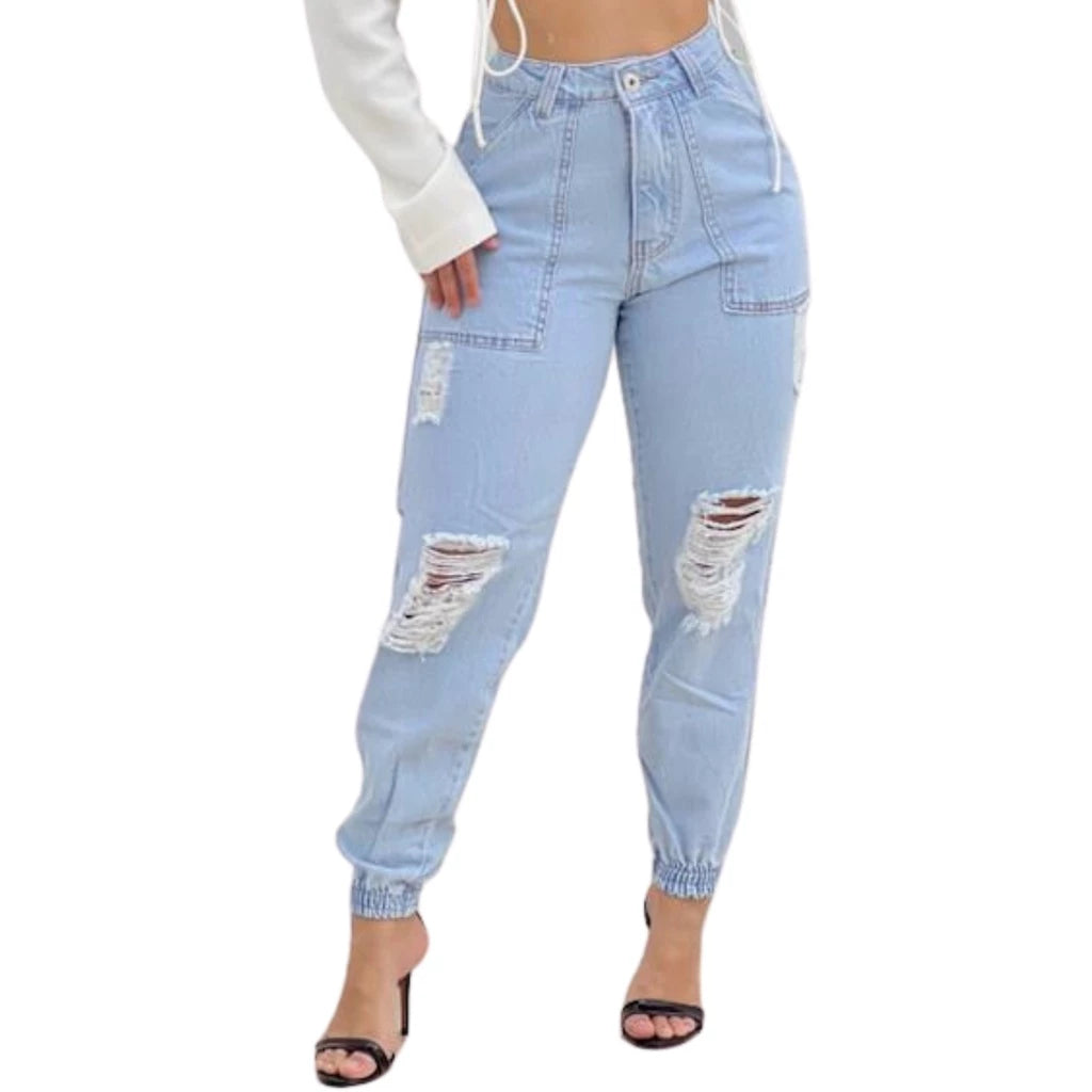 Calça Jeans Feminina Cintura Alta Levanta Bumbum Blogueira Pantalona Curta Jogger  Skinny