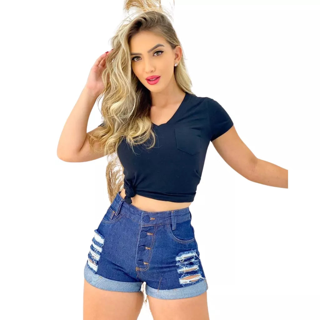 Kit 2 Women's Denim Shorts: Light Wash and High Waist