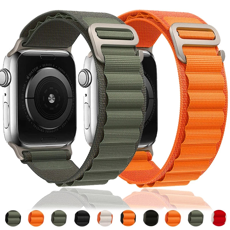 Faixa De Nylon De Laço Alpino Para Relógio Apple 49mm 45mm 41mm 44mm 40mm 42mm 38mm Pulseira De Gancho Em Metal iWatch Ultra 34 5 SE 6 7 8