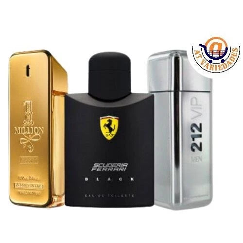 Kit 3 Perfumes Masculinos: 212 vip men Ferrari black e One Million