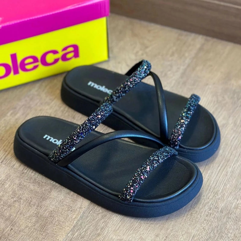 Sandália Papete Birken Brilho Blogueira Moleca Original Promoção