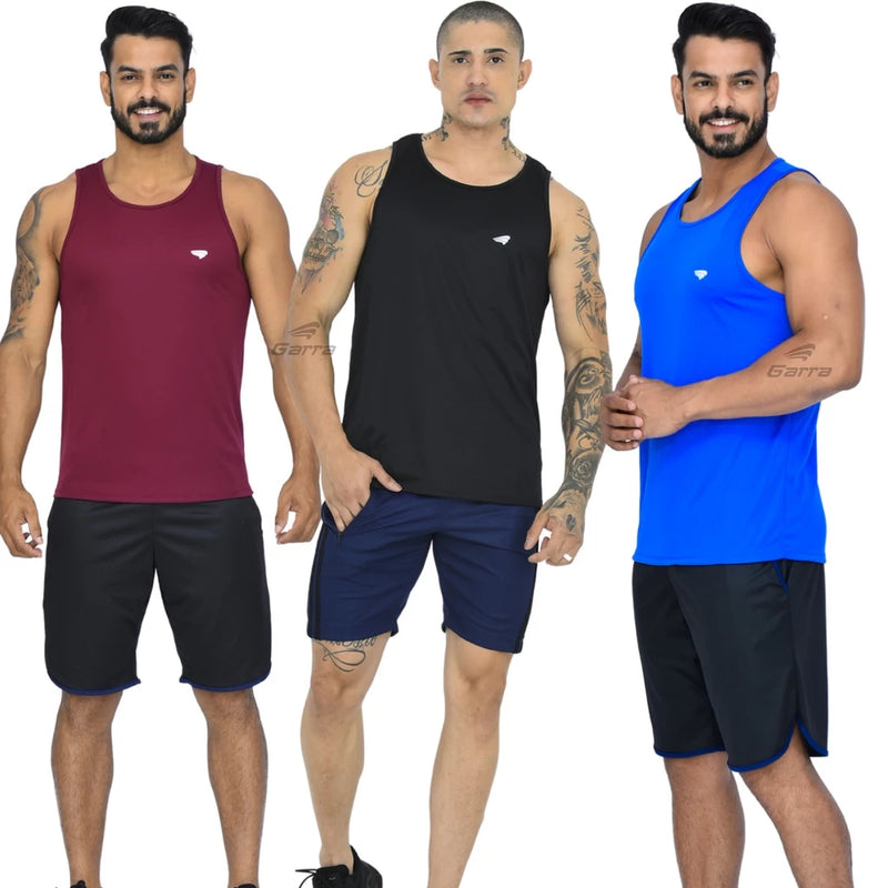 Kit 3 Men's Dry Fit Long Premium Fitness Tank Tops for Training and Gym