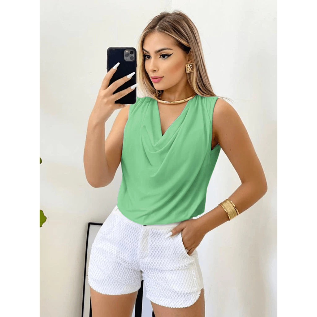 Blusa Regata Gola Boba Manga Elegante Soltinha Moda