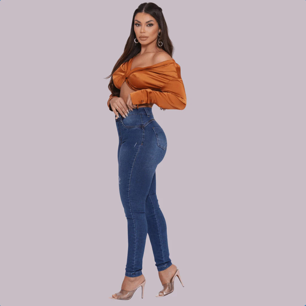 Calça Jeans Feminina Super Lycra  Skinny Cintura Alta