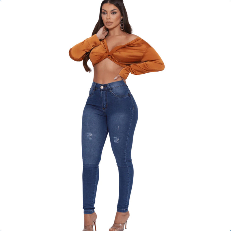 Calça Jeans Feminina Super Lycra  Skinny Cintura Alta