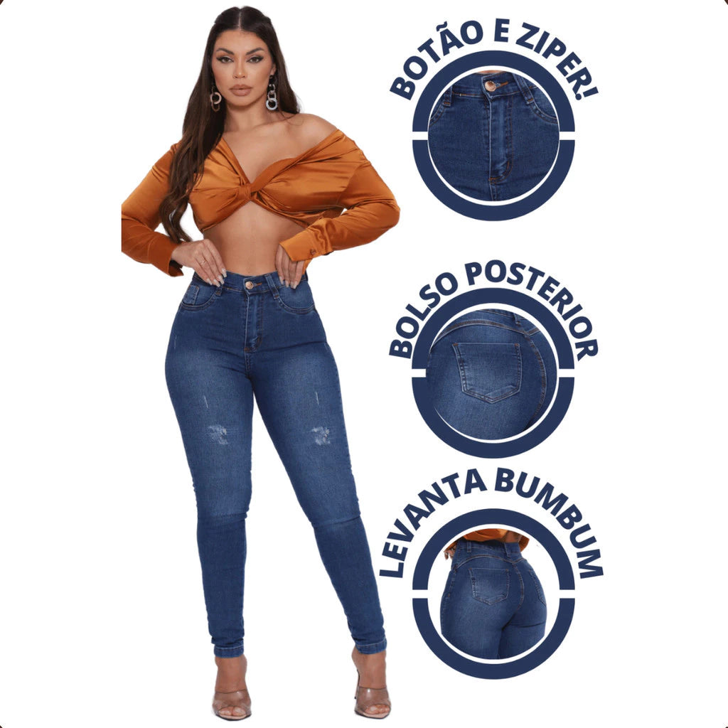 Calça Jeans Feminina Super Lycra  Skinny Cintura Alta