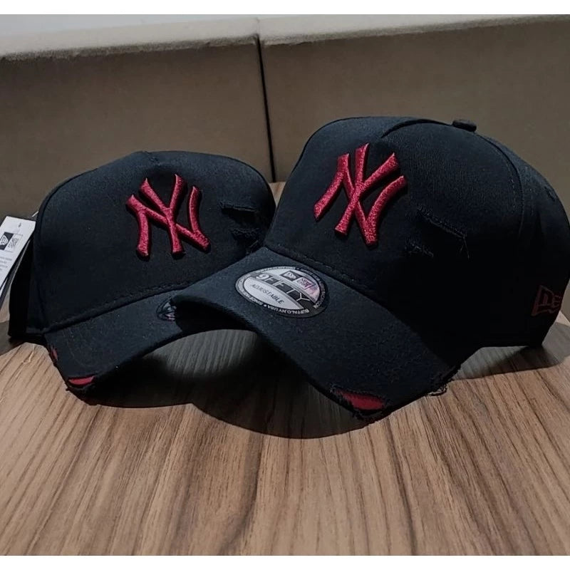 Bonés NY New York Yankess moda Aba Curva Trucker Destroyed Rasgado Rasgadinho Fitão Strapback