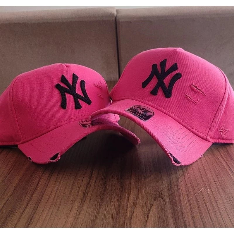 Bonés NY New York Yankess moda Aba Curva Trucker Destroyed Rasgado Rasgadinho Fitão Strapback