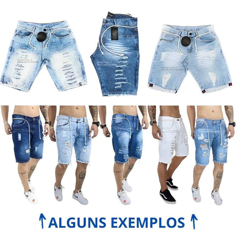KIT 3 Shorts masculinos Bermuda Jeans rasgados Estilo fashion masculino Outlet de fábrica