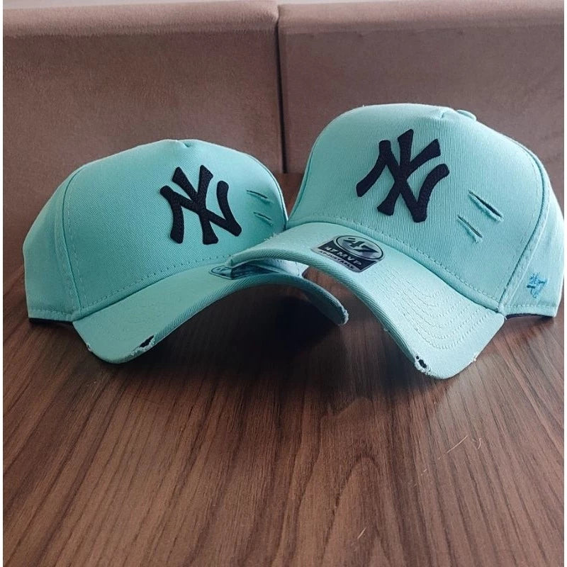 Bonés NY New York Yankess moda Aba Curva Trucker Destroyed Rasgado Rasgadinho Fitão Strapback