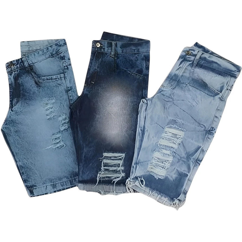 KIT 3 Shorts masculinos Bermuda Jeans rasgados Estilo fashion masculino Outlet de fábrica