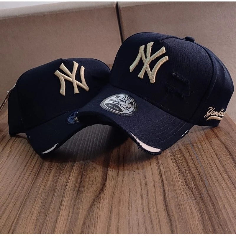 Bonés NY New York Yankess moda Aba Curva Trucker Destroyed Rasgado Rasgadinho Fitão Strapback