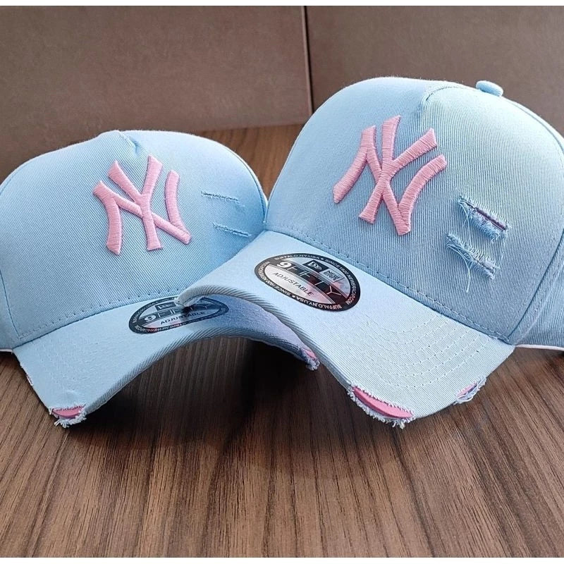 Bonés NY New York Yankess moda Aba Curva Trucker Destroyed Rasgado Rasgadinho Fitão Strapback