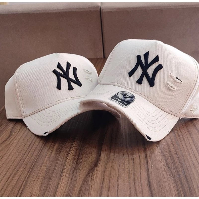 Bonés NY New York Yankess moda Aba Curva Trucker Destroyed Rasgado Rasgadinho Fitão Strapback