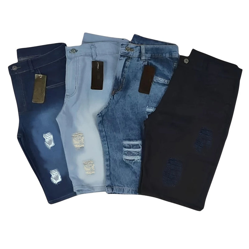 KIT 3 Shorts masculinos Bermuda Jeans rasgados Estilo fashion masculino Outlet de fábrica
