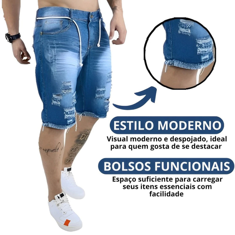 KIT 3 Shorts masculinos Bermuda Jeans rasgados Estilo fashion masculino Outlet de fábrica