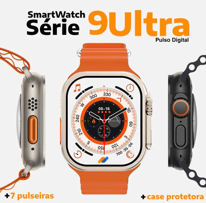 SmartWatch Serie 9 Ultra + Kit com 7 Pulseira + Case de Proteção (BRINDE!)