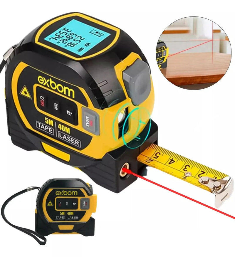 Trena Digital Laser LCD 3 em 1 Com Fita Métrica Multifunções