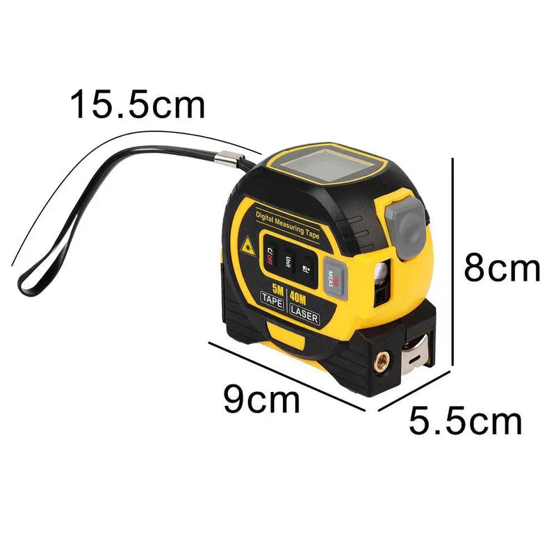 Trena Digital Laser LCD 3 em 1 Com Fita Métrica Multifunções