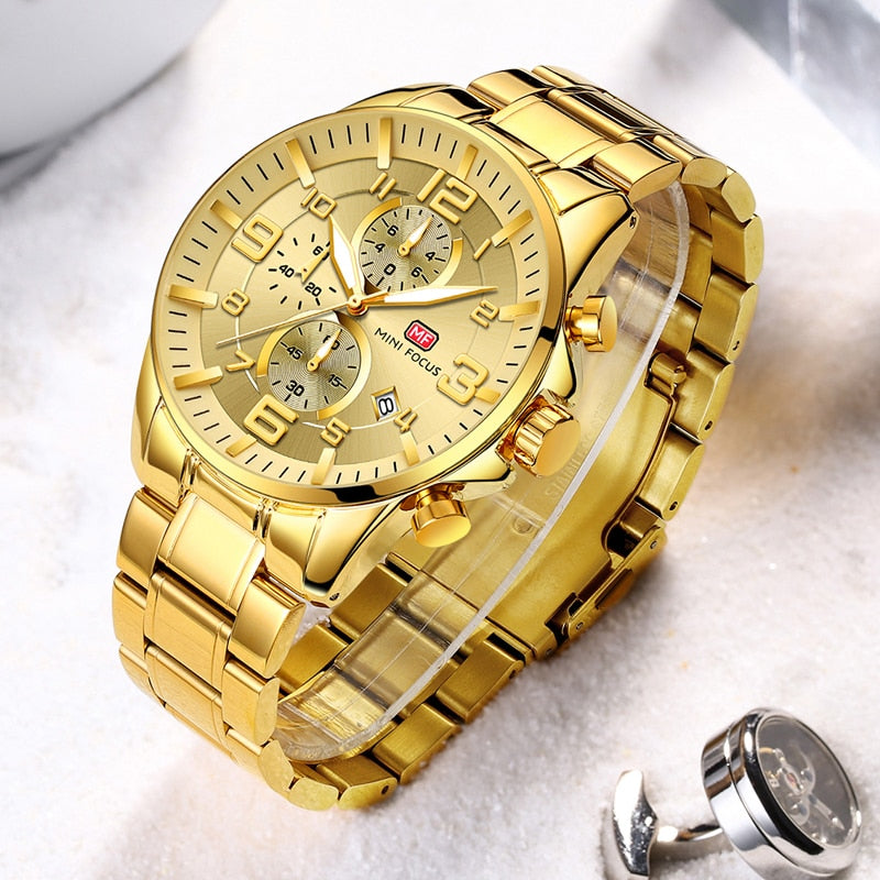 Relógio Masculino Dourado Premium Gold Luxo Original