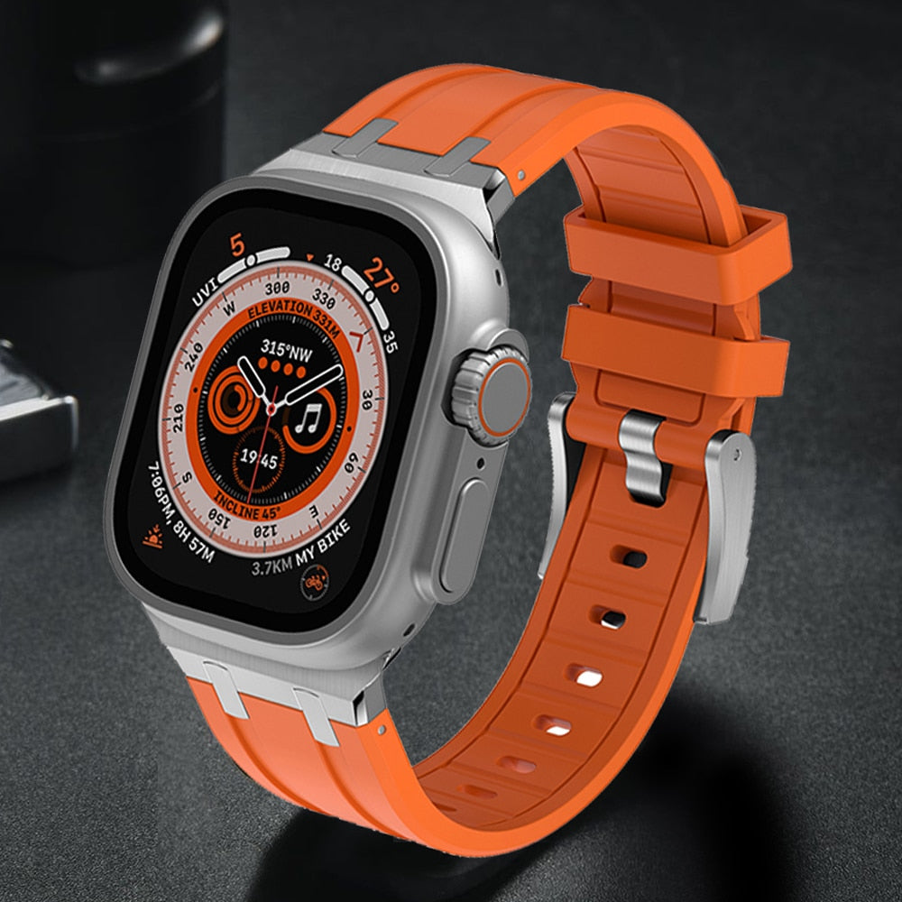 Pulseira de borracha macia para Apple Watch Ultra, kit de modificação esportiva