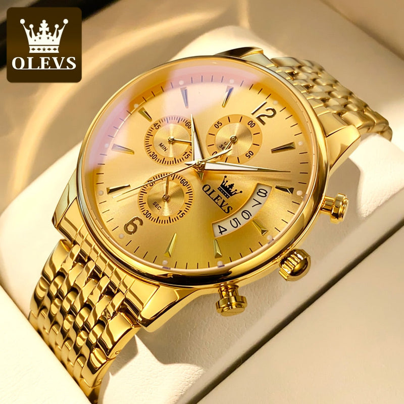 Relógio Masculino Dourado Gold Boss Olevs Original