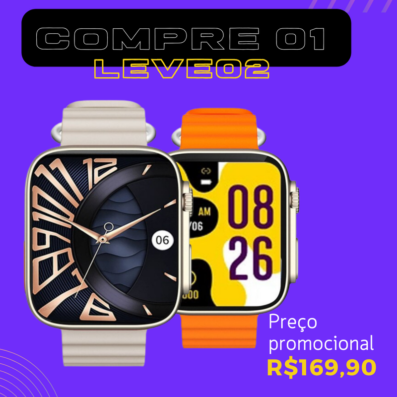 Smartwatch Ultra 8 Carregamento sem Fio Bluetooth Pulseira de Fitness IOS Android